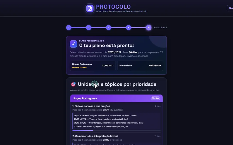 Pré-visualização de um plano de estudo personalizado