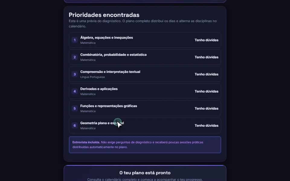 Resultado do diagnóstico com prioridades de Matemática e Língua Portuguesa
